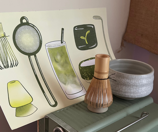 Making a Matcha Latte Risograph print
